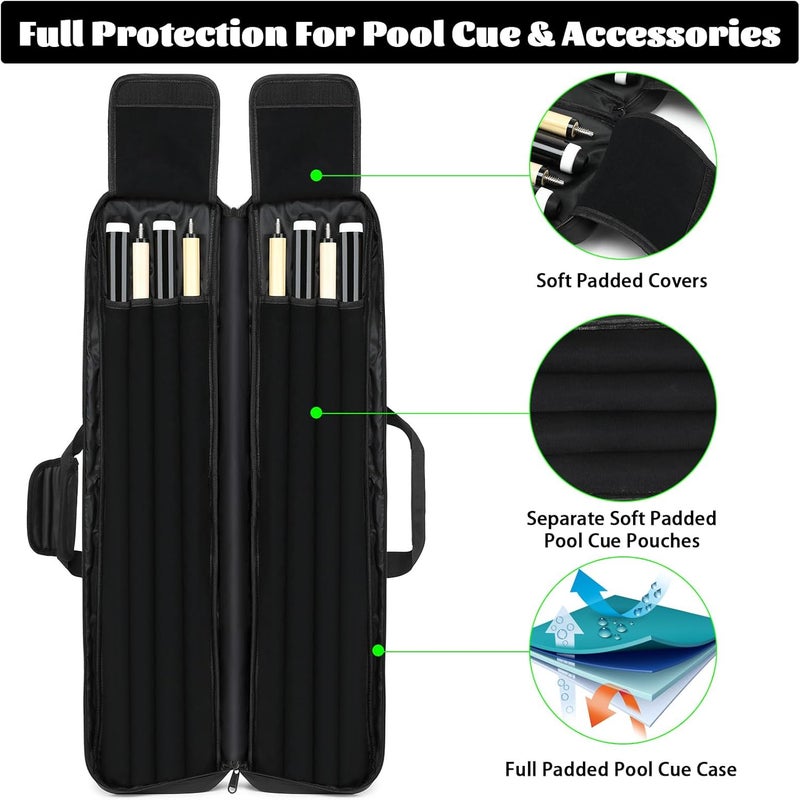 Beejirm Pool Cue Case - 4x4 Padded Pool Cue Bag - Holds 4 Butts and 4 Shafts, Multiple Accessory Pockets - Image 2